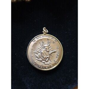 Vintage Zodiac Taurus Pendant 1970s Bronze Medallion Coin